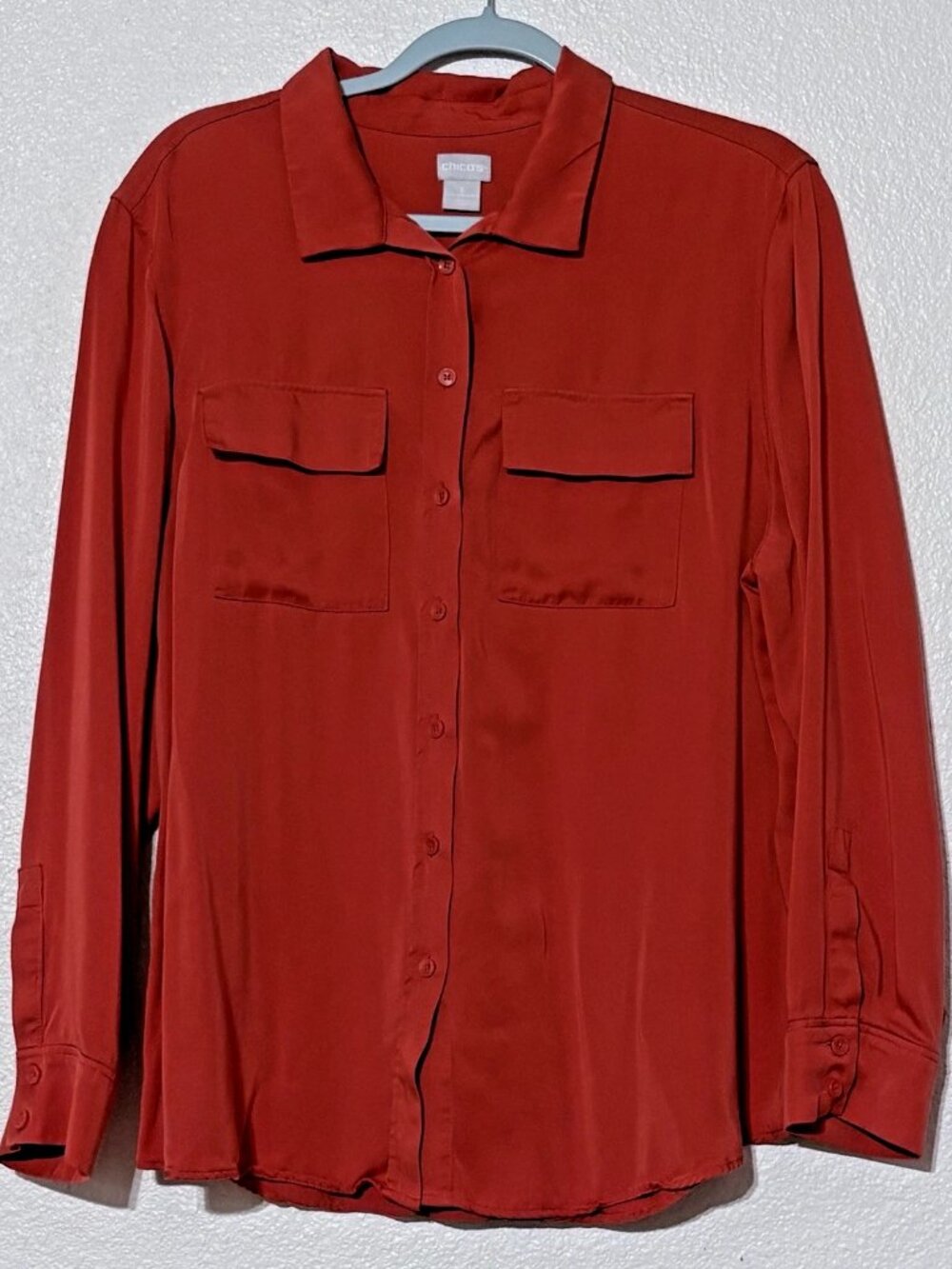Chico's Womens Sz XL Longline Tunic Shirt Coral Blush Button Down 16/18 Chico 3